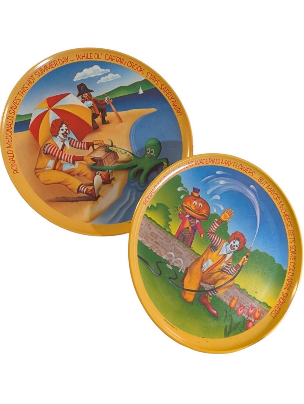 70s Vintage Set of 2 McDonald's Plastic Collector Plates 10x10 Ronald McDonald
